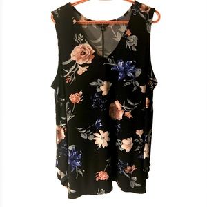 JULES & LEOPOLD Women’s Black Floral Sleeveless V-Neck Blouse Size 1X